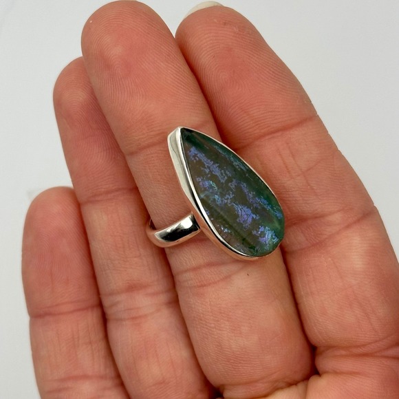Blue Roman Glass Teardrop Ring Size 6 Pear Shape Statement Ring Sterling Silver - Picture 3 of 14